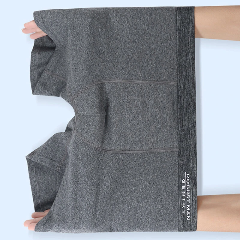 (image for) 4pcs Cotton Long Style Men's Underwear Anti-wear Legs Comfortable Sports Boxer Briefs Set Anti-roll Hem Mid-waist Boxer Shorts Underwear Set