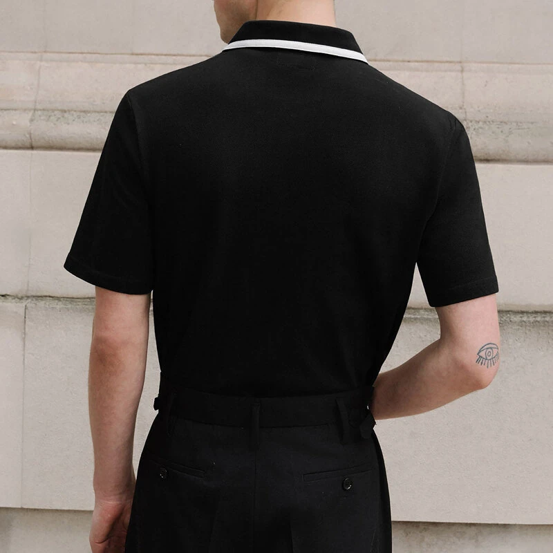 (image for) INCERUN Mens Fashion Design Spliced Collar Shirt Comfortable Fabric Short Sleeve Zipper Lapel Top for Male S-5XL